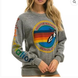 Aviator Nation Gray Sweatshirt with Rainbow Logo